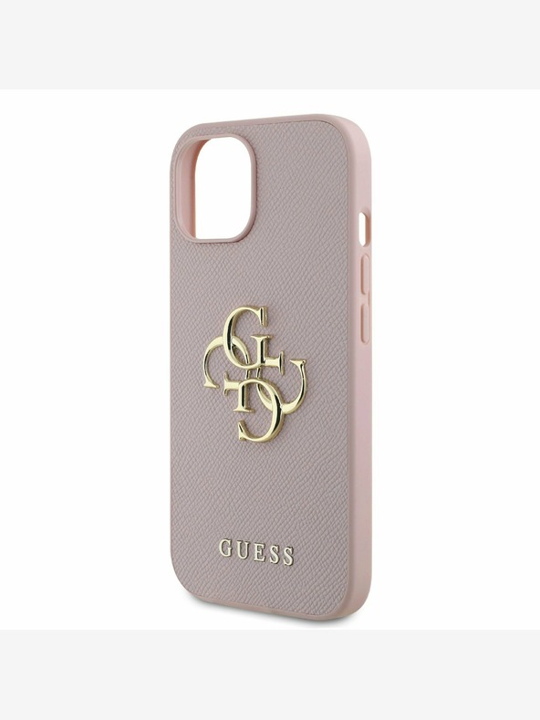 Guess Guess PU genarbte 4G Metall-Logo-Hülle für iPhone 15 Pink