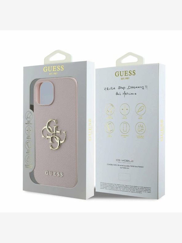 Guess Guess PU genarbte 4G Metall-Logo-Hülle für iPhone 15 Pink