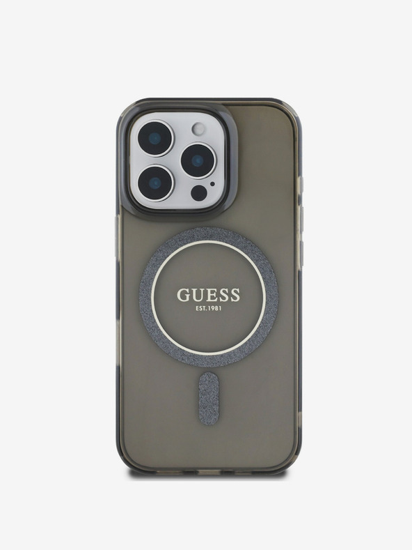 Guess Guess IML Glitter Ring MagSafe Back Cover für iPhone 16 Pro Max Schwarz