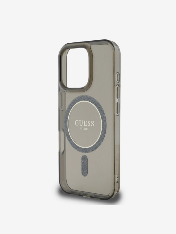 Guess Guess IML Glitter Ring MagSafe Back Cover für iPhone 16 Pro Max Schwarz