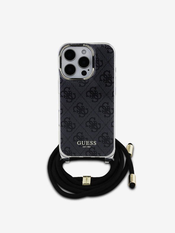 Guess Guess IML 4G Printed Crossbody Strap Back Cover für iPhone 16 Pro Max Schwarz