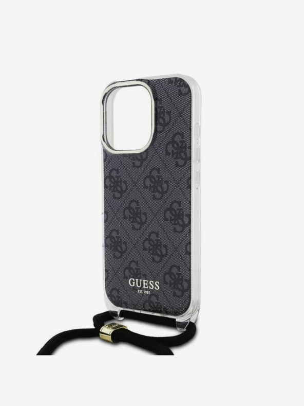 Guess Guess IML 4G Printed Crossbody Strap Back Cover für iPhone 16 Pro Max Schwarz