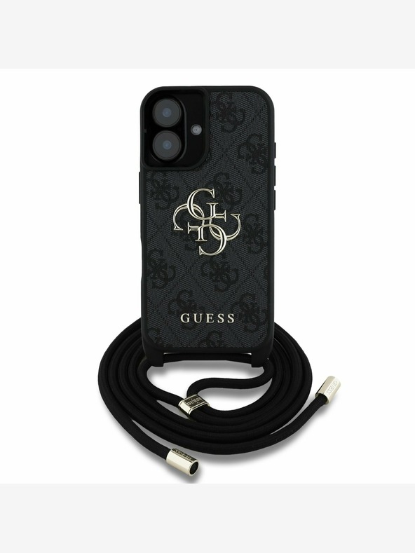 Guess Guess PU 4G Metall Logo Crossbody Strap Back Cover für iPhone 16 Schwarz