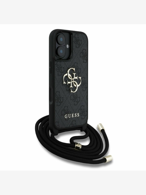 Guess Guess PU 4G Metall Logo Crossbody Strap Back Cover für iPhone 16 Schwarz