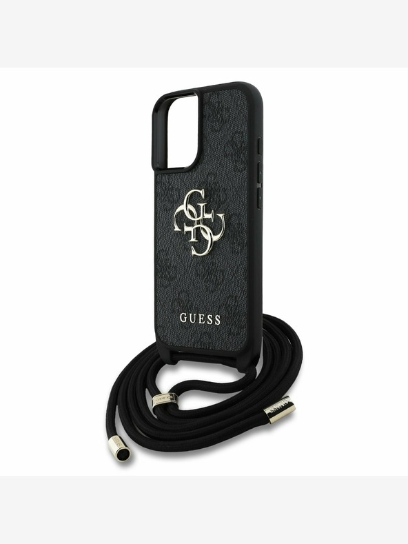 Guess Guess PU 4G Metall Logo Crossbody Strap Back Cover für iPhone 16 Schwarz