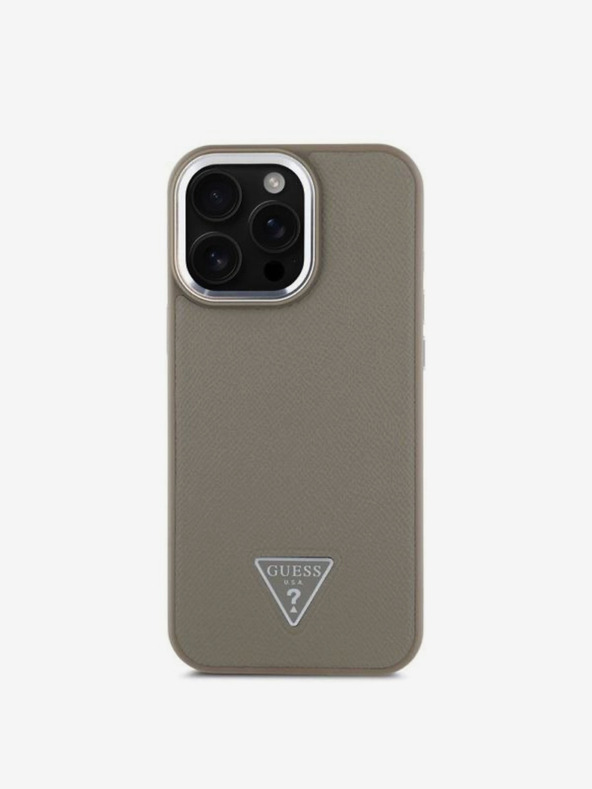 Guess Guess PU Grained Triangle Logo Back Cover für iPhone 16 Pro Max Braun