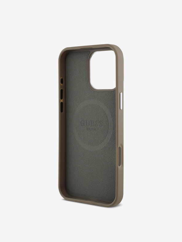 Guess Guess PU Grained Triangle Logo Back Cover für iPhone 16 Pro Max Braun