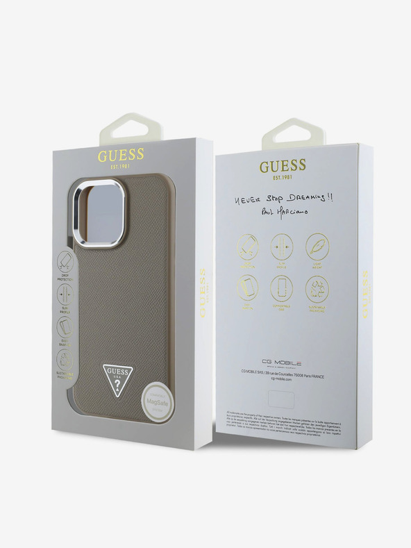 Guess Guess PU Grained Triangle Logo Back Cover für iPhone 16 Pro Max Braun