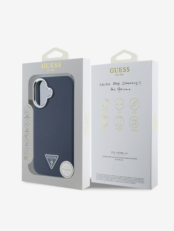 Guess Guess PU Grained Triangle Logo Back Cover für iPhone 16 Blau