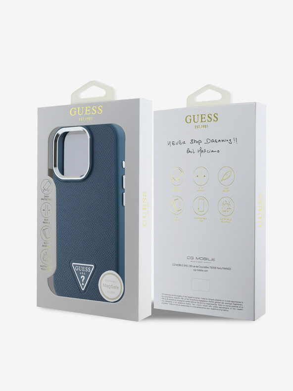 Guess Guess PU Grained Triangle Logo Back Cover für iPhone 16 Pro Max Blau