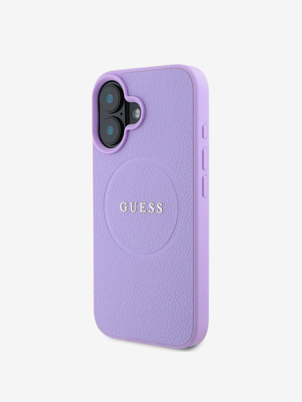 Guess Guess PU Grained Classic Logo MagSafe Back Cover für iPhone 16 Lila