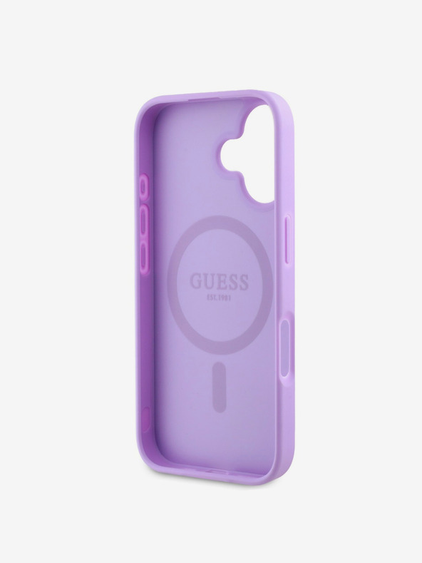 Guess Guess PU Grained Classic Logo MagSafe Back Cover für iPhone 16 Lila