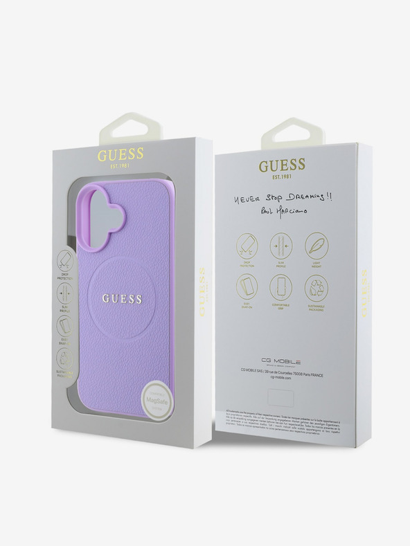 Guess Guess PU Grained Classic Logo MagSafe Back Cover für iPhone 16 Lila