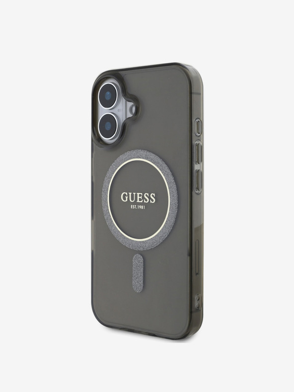 Guess Guess IML Glitter Ring MagSafe Back Cover für iPhone 16 Schwarz