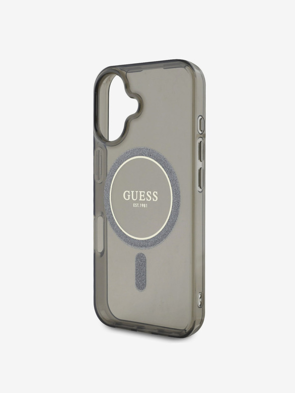Guess Guess IML Glitter Ring MagSafe Back Cover für iPhone 16 Schwarz