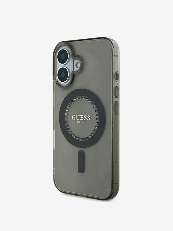 Guess Guess IML Rhinestones Ring MagSafe Back Cover für iPhone 16 Schwarz