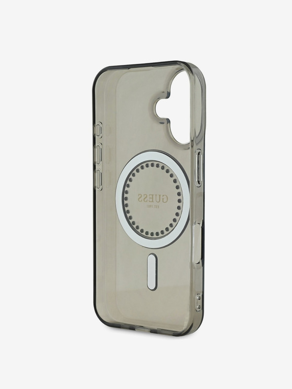 Guess Guess IML Rhinestones Ring MagSafe Back Cover für iPhone 16 Schwarz