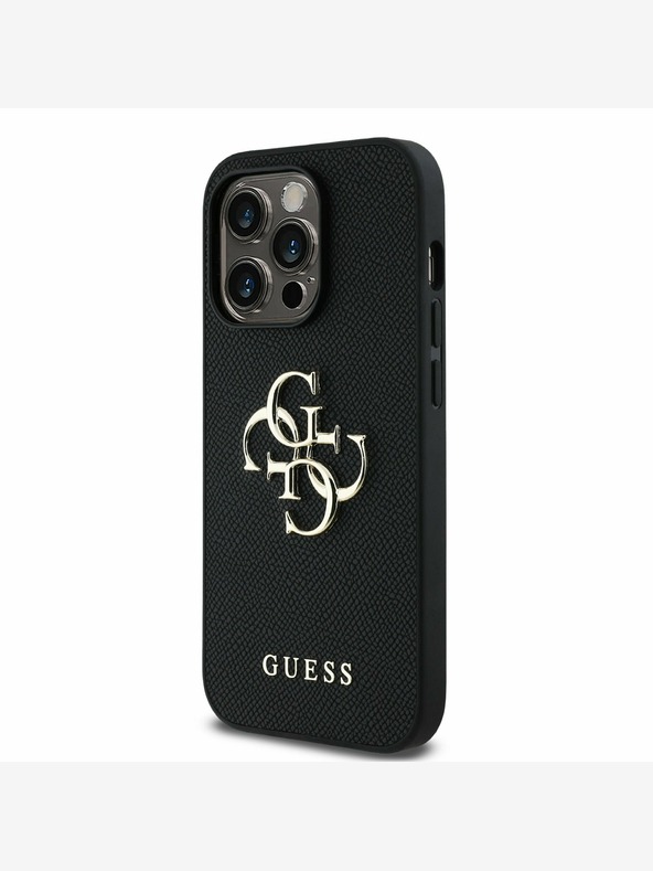 Guess Guess PU Grained 4G Metal Logo Back Cover für iPhone 13 Pro Schwarz