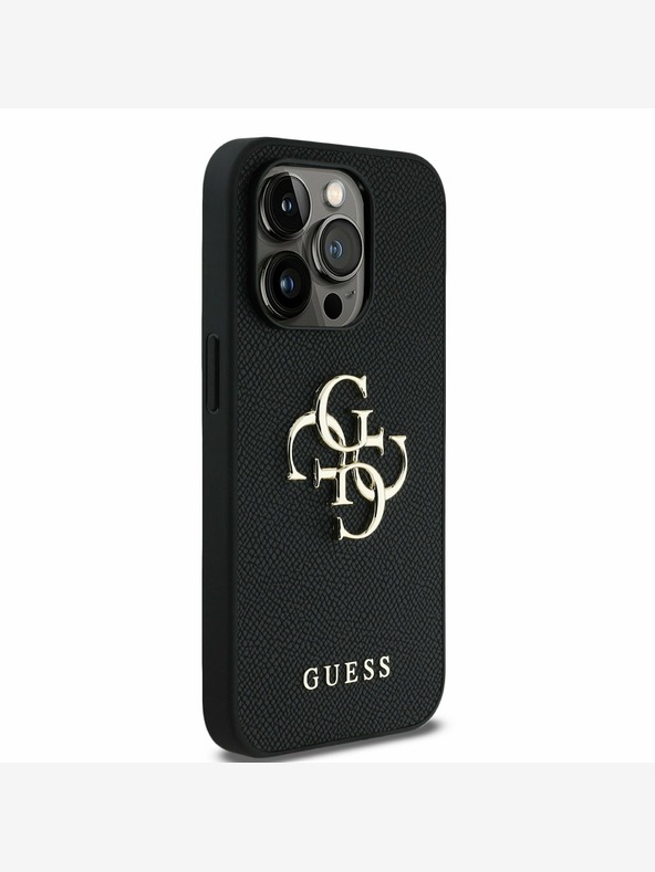 Guess Guess PU Grained 4G Metal Logo Back Cover für iPhone 13 Pro Schwarz