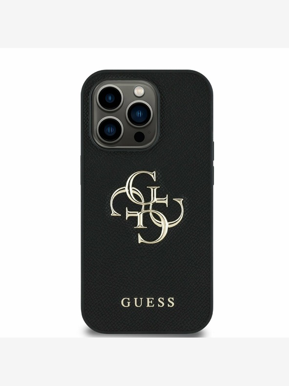 Guess Guess PU Grained 4G Metall Logo Back Cover für iPhone 14 Pro Schwarz