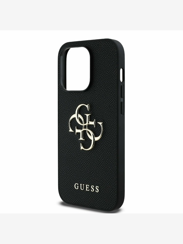 Guess Guess PU Grained 4G Metall Logo Back Cover für iPhone 14 Pro Schwarz