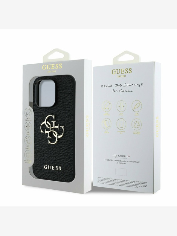 Guess Guess PU Grained 4G Metall Logo Back Cover für iPhone 14 Pro Schwarz