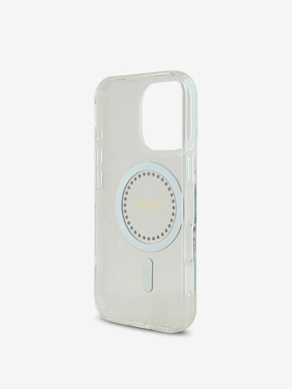 Guess Guess IML Strass Ring MagSafe Schutzhülle für iPhone 16 Pro Weiß