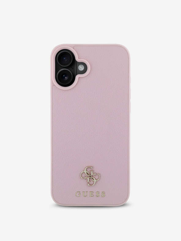 Guess Guess PU PU genarbt 4G Small Metal Logo MagSafe Back Cover für iPhone 16 Plus Pink