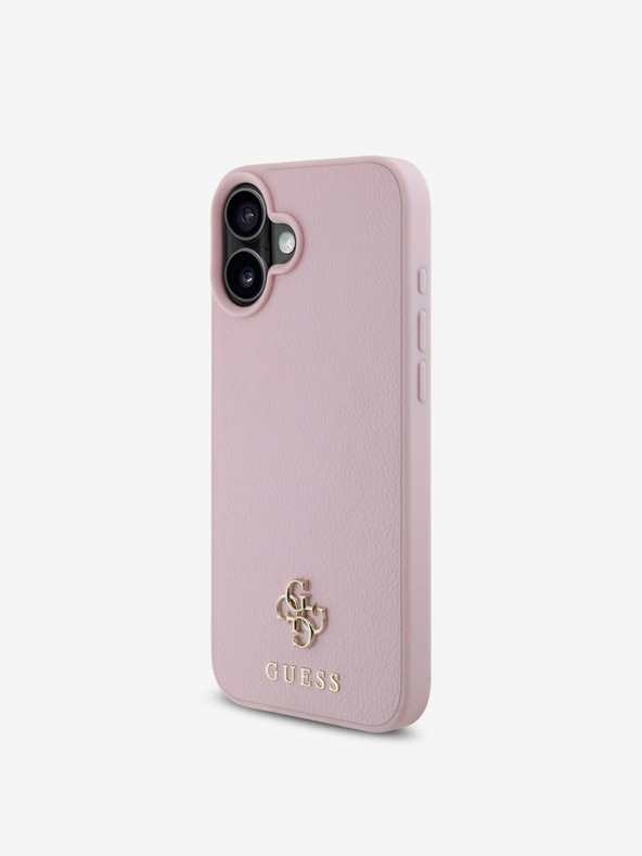 Guess Guess PU PU genarbt 4G Small Metal Logo MagSafe Back Cover für iPhone 16 Plus Pink