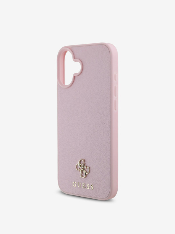 Guess Guess PU PU genarbt 4G Small Metal Logo MagSafe Back Cover für iPhone 16 Plus Pink