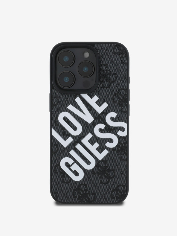 Guess Guess PU Leder 4G Big Love Logo MagSafe Schutzhülle für iPhone 16 Pro Max Schwarz