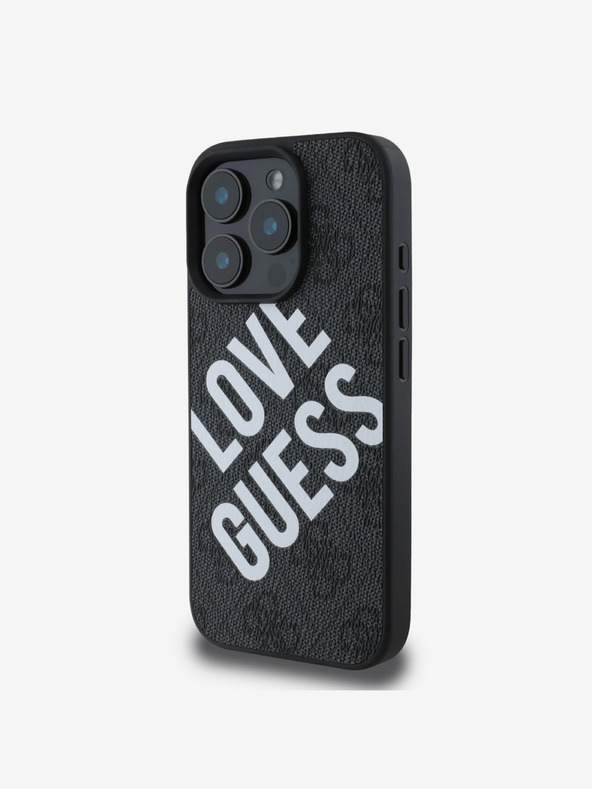 Guess Guess PU Leder 4G Big Love Logo MagSafe Schutzhülle für iPhone 16 Pro Max Schwarz