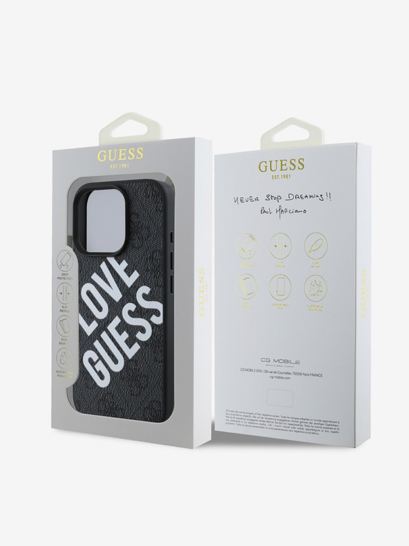 Guess Guess PU Leder 4G Big Love Logo MagSafe Schutzhülle für iPhone 16 Pro Max Schwarz