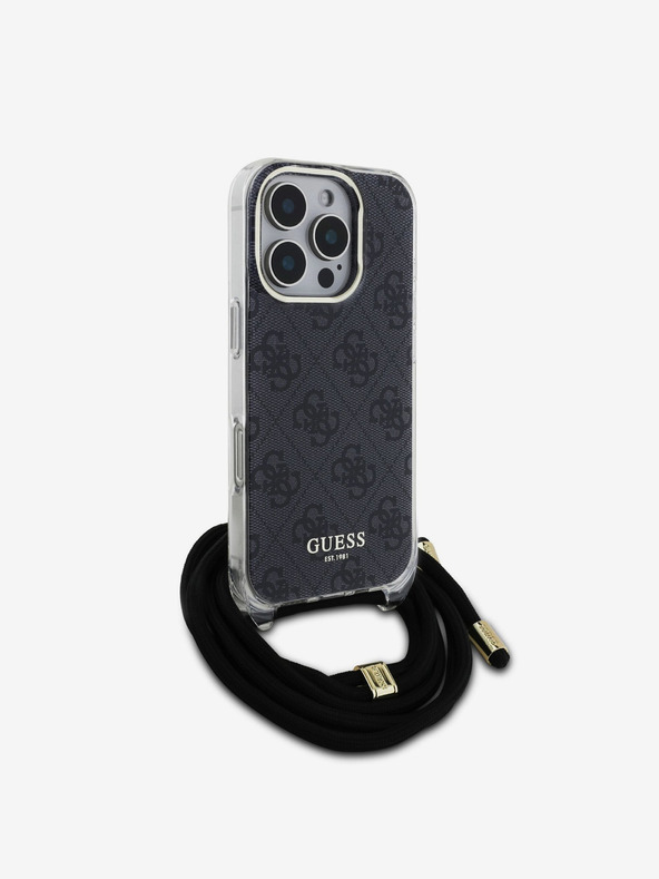 Guess Guess IML 4G Printed Crossbody Strap Back Cover für iPhone 16 Pro Schwarz