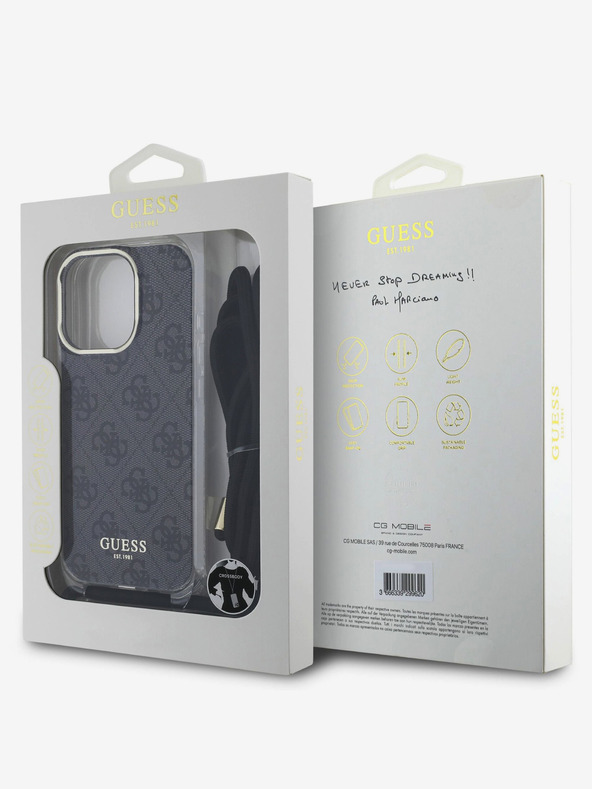 Guess Guess IML 4G Printed Crossbody Strap Back Cover für iPhone 16 Pro Schwarz