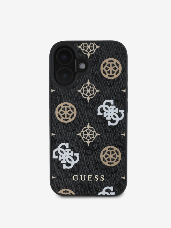 Guess Guess PU 4G Peony MagSafe Back Cover für iPhone 16 Schwarz