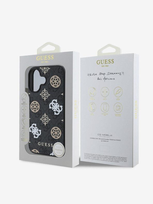 Guess Guess PU 4G Peony MagSafe Back Cover für iPhone 16 Schwarz