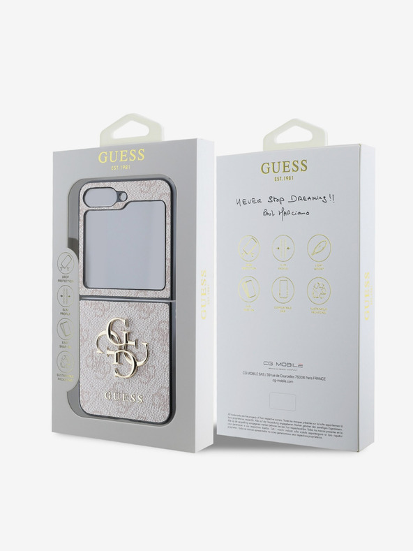 Guess PU 4G Metall Logo Rückseite Hülle für Samsung Galaxy Z Flip 6 Pink Handyhülle