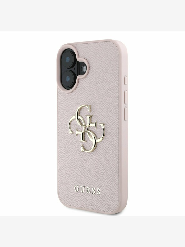 Guess Guess PU genarbtes 4G Metall-Logo Backcover für iPhone 16 Pink