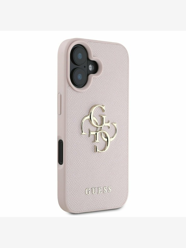Guess Guess PU genarbtes 4G Metall-Logo Backcover für iPhone 16 Pink
