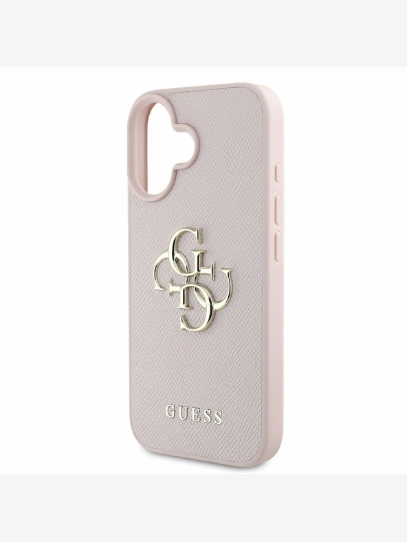 Guess Guess PU genarbtes 4G Metall-Logo Backcover für iPhone 16 Pink