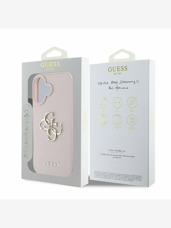 Guess Guess PU genarbtes 4G Metall-Logo Backcover für iPhone 16 Pink