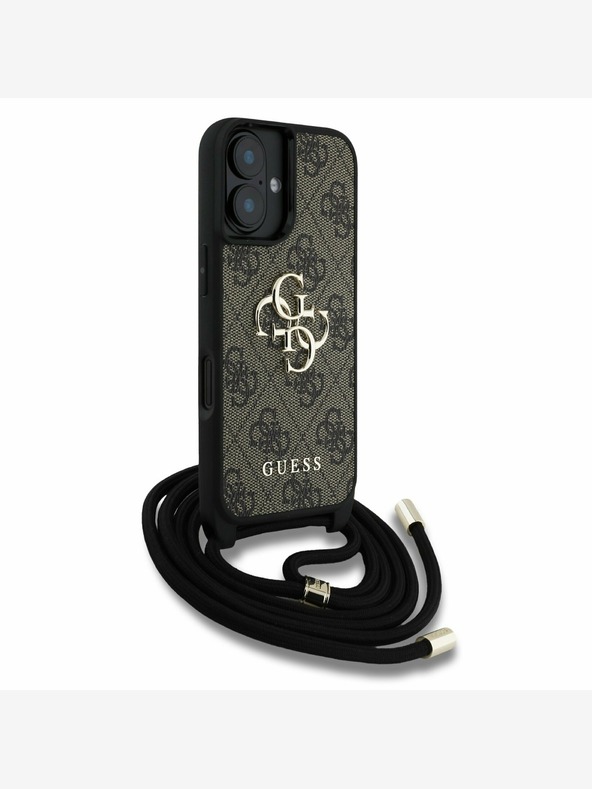 Guess Guess PU 4G Metal Logo Crossbody Strap Back Cover für iPhone 16 Braun