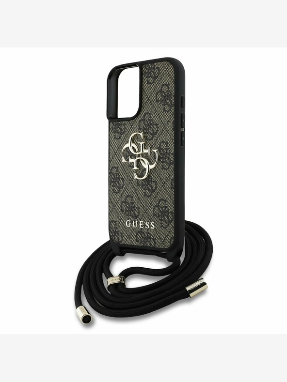 Guess Guess PU 4G Metal Logo Crossbody Strap Back Cover für iPhone 16 Braun