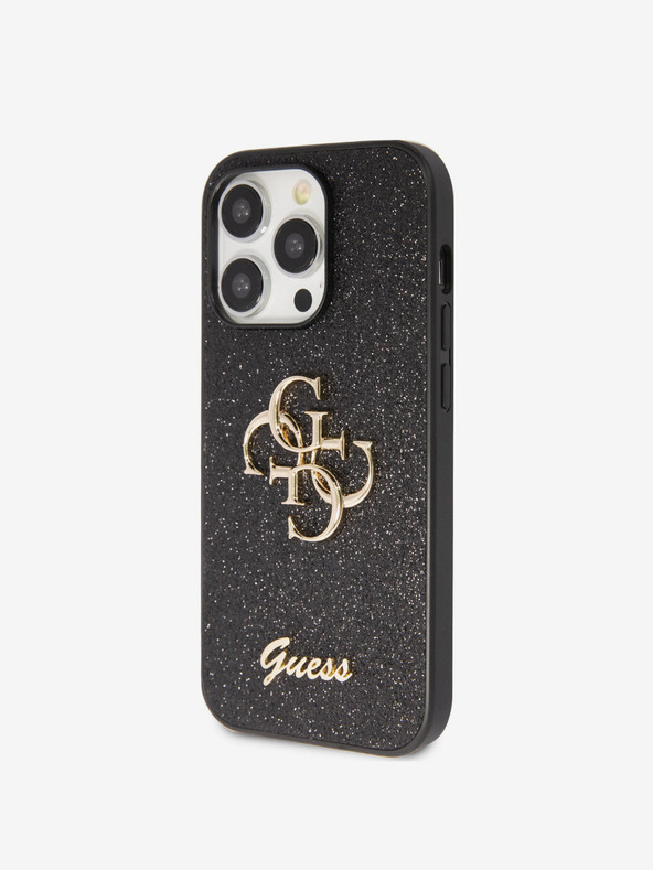 Guess Guess PU Fixed Glitter 4G Metall Logo Back Cover für iPhone 15 Pro Max Schwarz
