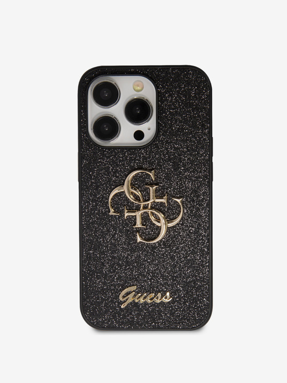 Guess Guess PU Fixed Glitter 4G Metall Logo Back Cover für iPhone 15 Pro Max Schwarz