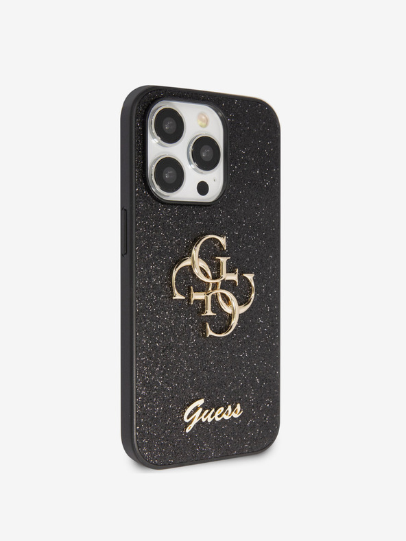 Guess Guess PU Fixed Glitter 4G Metall Logo Back Cover für iPhone 15 Pro Max Schwarz