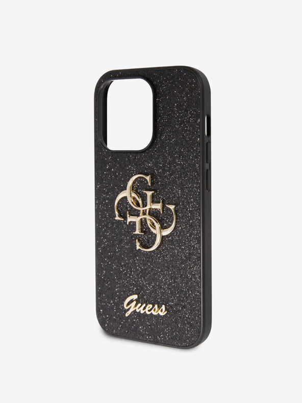 Guess Guess PU Fixed Glitter 4G Metall Logo Back Cover für iPhone 15 Pro Max Schwarz