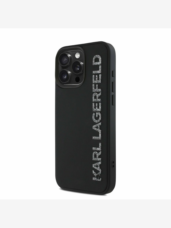 Karl Lagerfeld Karl Lagerfeld 3D-Gummi-Glitzer-Logo-Rückseite für iPhone 15 Pro Schwarz