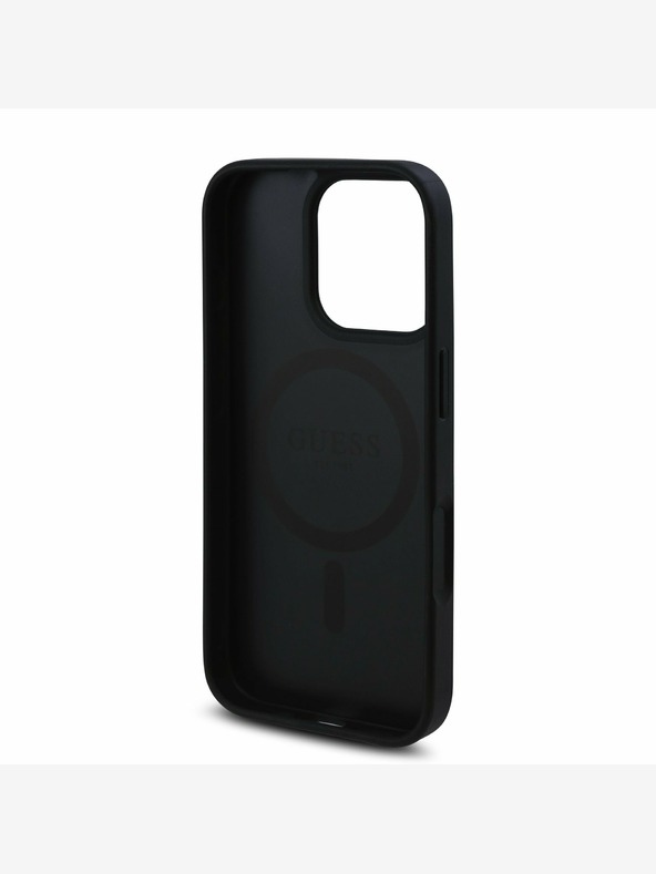Guess Guess PU-Leder 4G Roses MagSafe Back Cover für iPhone 16 Pro Schwarz